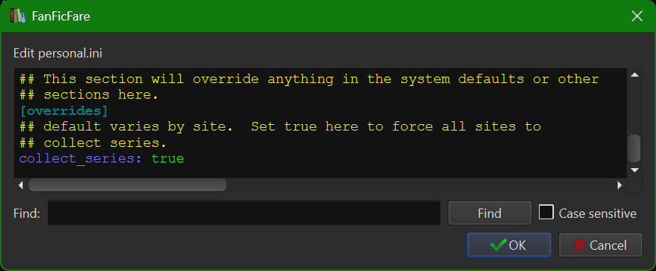 Screenshot of the overrides section in my personal.ini